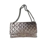 Chanel 2.55 Maxi Double Flap Metallic Bronze Striped Quilted Aged Calfskin with Ruthenium Hardware #ROYY-1
