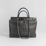 Chanel 2Way-bag Black Grained Calfskin with Silver Hardware #RRTE-1