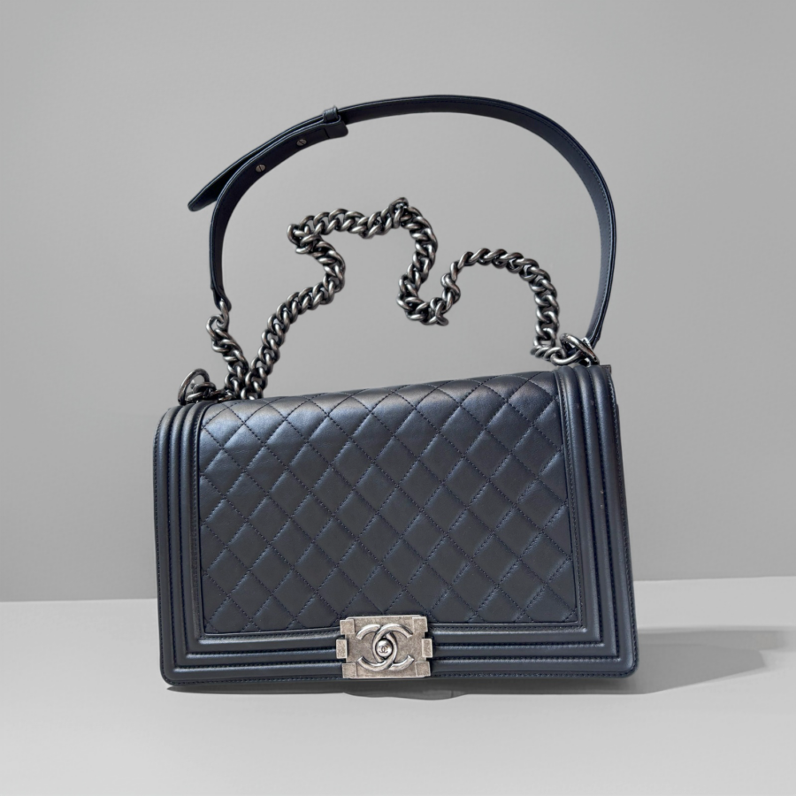 Chanel Boy Large 28cm Black Lambskin with Ruthenium Hardware #RROS-1