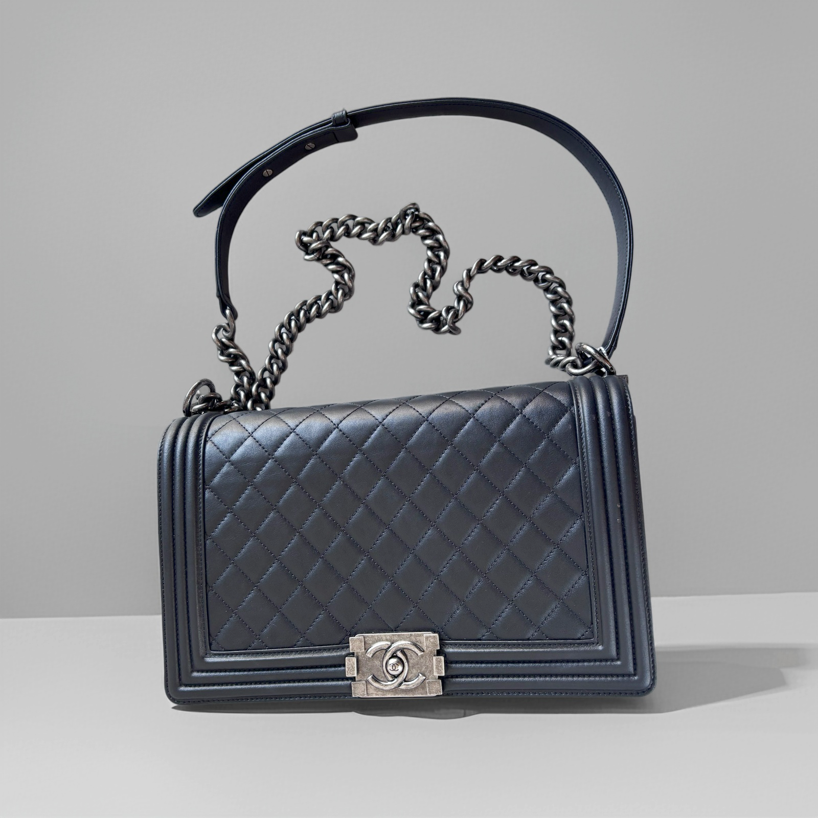 Chanel-Boy-Large-28cm-Black-Lambskin-with-Ruthenium Hardware #RROS-1 (1) Chanel Boy Large 28cm Black Lambskin with Ruthenium Hardware #RROS-1