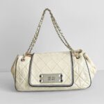 Chanel East West Accordion Flap Bag Cream Calfskin with Silver Hardware #RRER-8