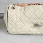 Chanel East West Accordion Flap Bag Cream Calfskin with Silver Hardware #RRER-8 - Image 10