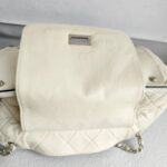 Chanel East West Accordion Flap Bag Cream Calfskin with Silver Hardware #RRER-8 - Image 18