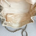 Chanel East West Accordion Flap Bag Cream Calfskin with Silver Hardware #RRER-8 - Image 27