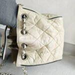 Chanel East West Accordion Flap Bag Cream Calfskin with Silver Hardware #RRER-8 - Image 8