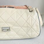 Chanel East West Accordion Flap Bag Cream Calfskin with Silver Hardware #RRER-8 - Image 11