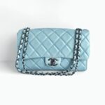 Chanel Flap Bag Light Blue Aged Calfskin with Ruthenium Hardware #RRSK-1
