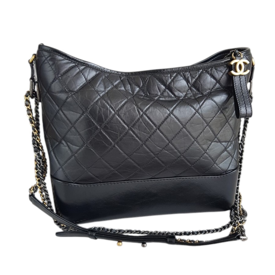 Chanel Gabrielle Large Black Aged Calfskin with Gold/Silver/Ruthenium Hardware #RSLY-1