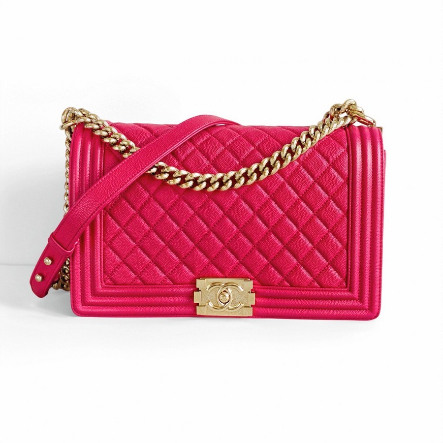 Chanel Large Boy 28cm Pink Grained Calfskin with Gold Hardware #RRTC-2
