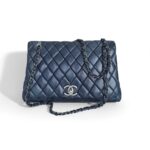 Chanel Shoulder Flap Bag Navy Blue Lambskin with Ruthenium Hardware #RRSY-1