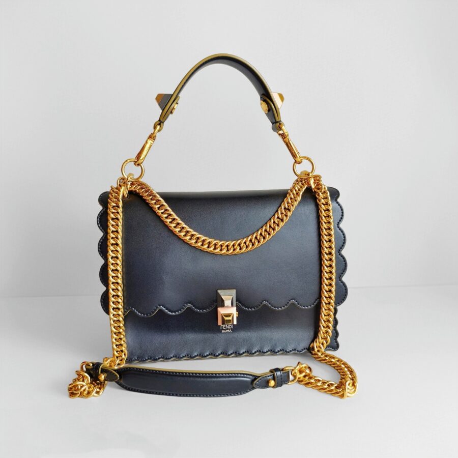 Fendi Kan I Black Smooth Leather and Gold Hardware #RROS-2