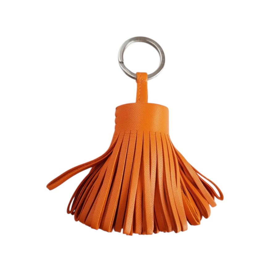 Hermes Carmen Key Ring Orange Leather and Palladium Hardware #RROE-15