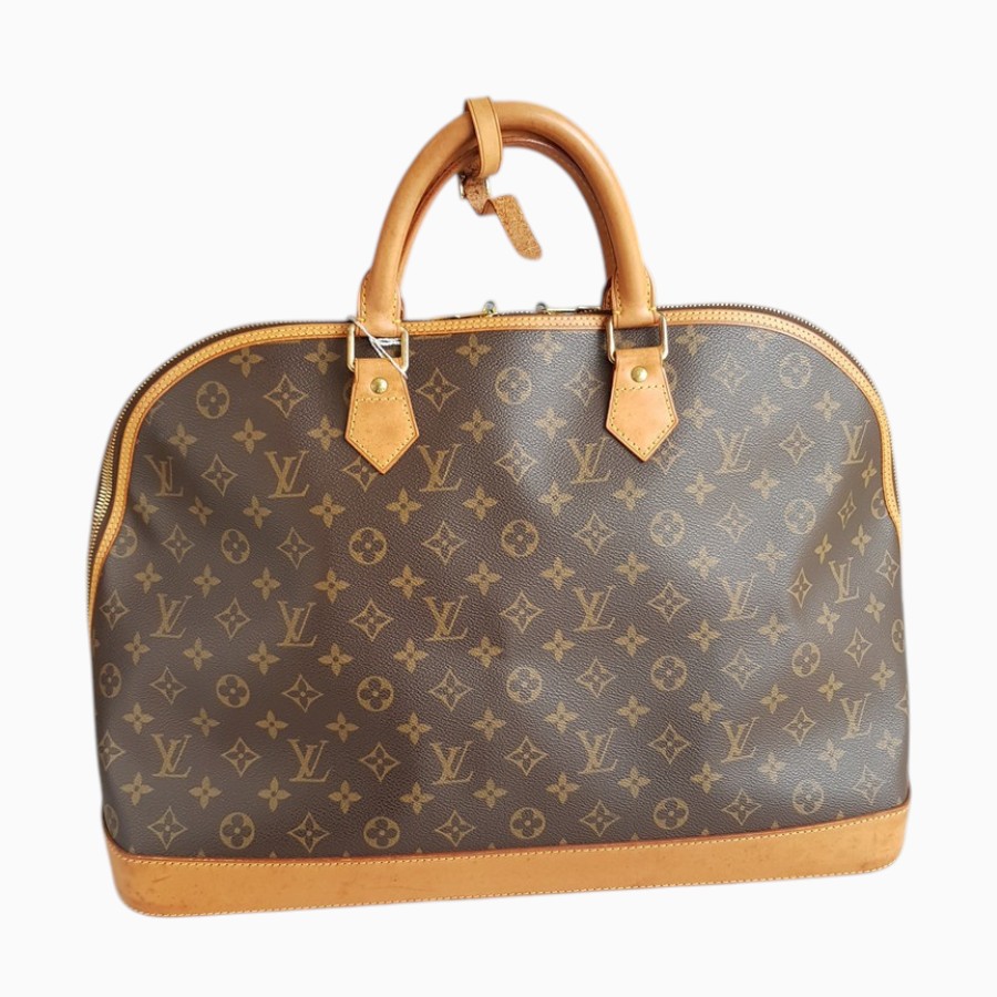 LV Alma Voyage MM Bag Brown Monogram Coated Canvas with Leather and Gold Hardware #ROYE-3