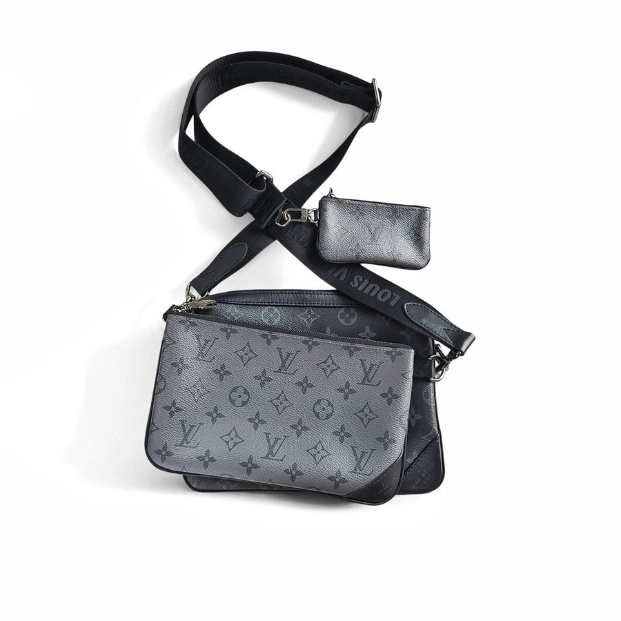 LV Trio Messenger Monogram Eclipse Coated Canvas/ Monogram with Leather and Silver Hardware #RRRO-1