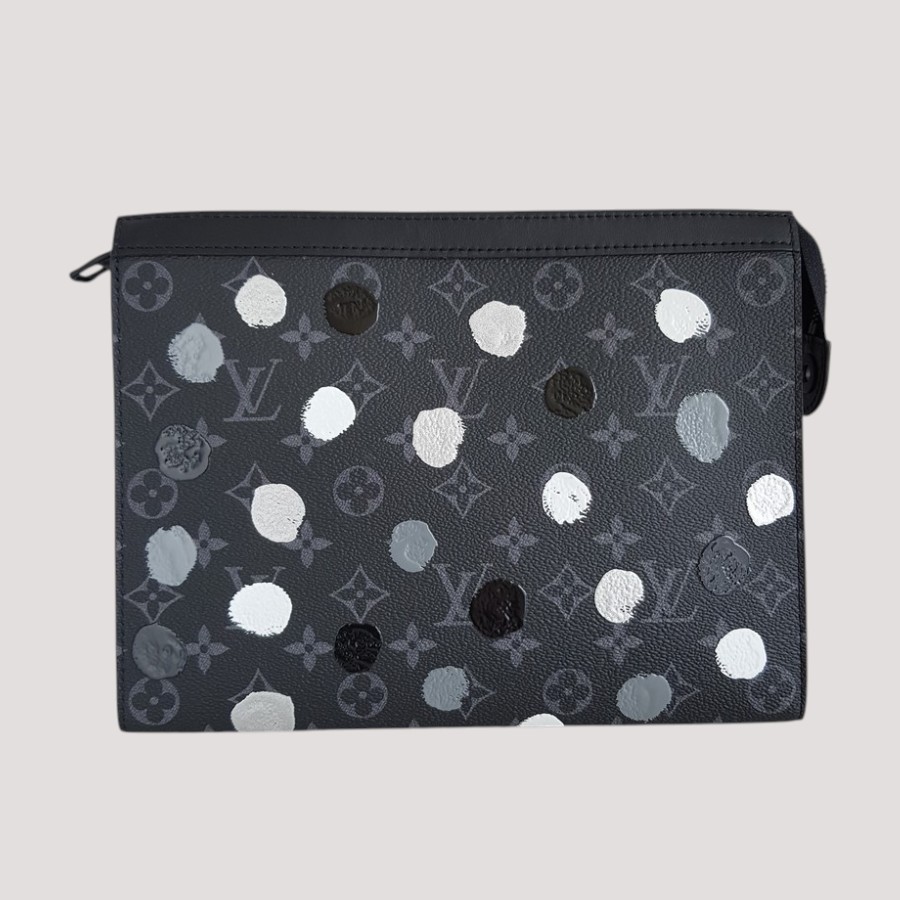 LVxYayoi-Kusama-Pochette-Voyage-Monogram-Eclipse-Coated-Canvas-with-Leather-and-Silver Hardware #RCOE-2 (1) LV x Yayoi Kusama Pochette Voyage Monogram Eclipse Coated Canvas with Leather and Silver Hardware #RCOE-2