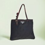 Prada Tote Black Nylon with Leather and Silver Hardware Bag #RRRR-1