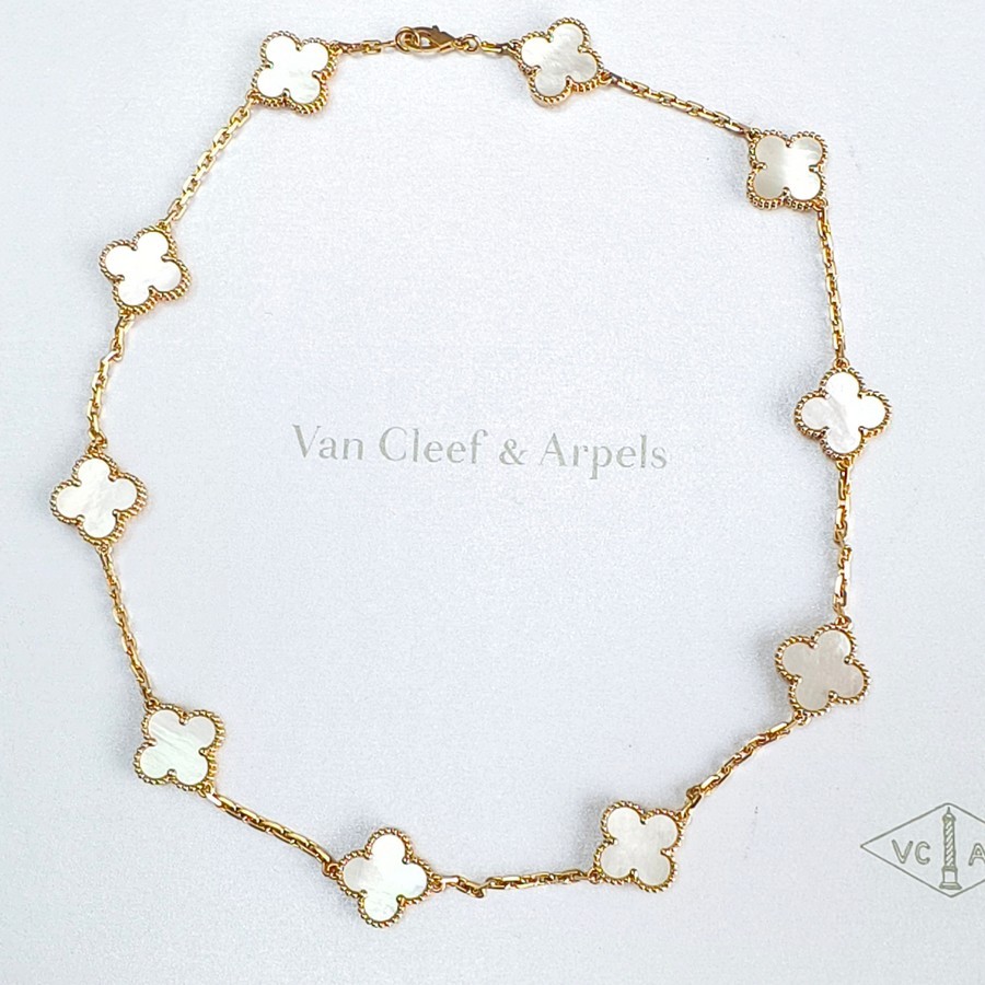 Van Cleef & Arpels Vintage Alhambra 10-motif Necklace 18k Yellow Gold and Mother-Of-Pearl #RRSL-1