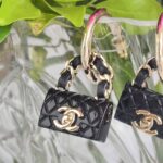 Chanel Black Quilted Bag Drop Earrings #GUUYR-9