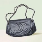 Chanel Halfmoon Flap Bag Black Grained Calfskin with Silver Hardware #GUUKE-1
