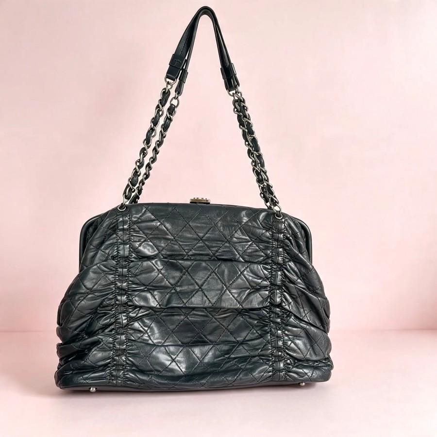 Chanel Shoulder Bag Black Lambskin with Silver Hardware #GUUKO-1
