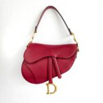 Dior Saddle Bag Medium Maroon Leather with Gold Hardware #GUUUL-1