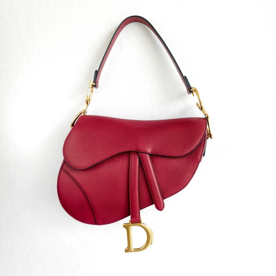Dior Saddle Bag Medium Maroon Leather with Gold Hardware #GUUUL-1