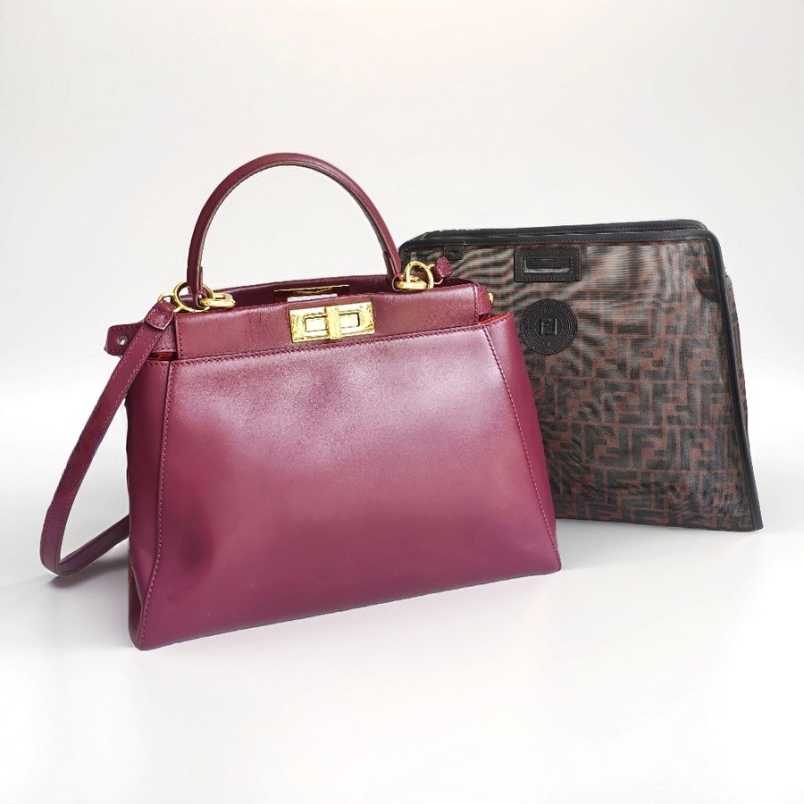 Fendi Peekaboo Maroon Leather with Mesh Defender Cover #RSUC-1
