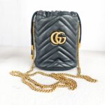 Gucci GG Marmont Bucket Black Leather with Gold Hardware #GUUKT-2