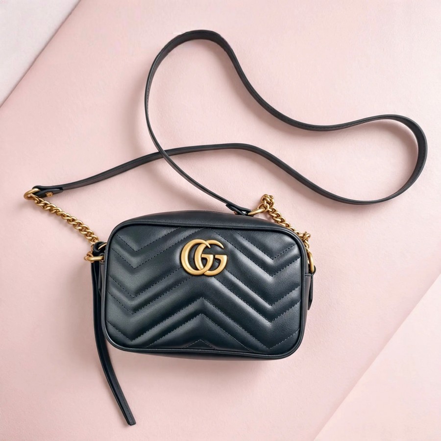 Gucci GG Marmont Mini Black Leather with Gold Hardware #GUUCR-1