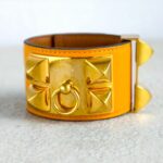 Hermes CDC SZXS Bracelet Mustard Swift Leather With Gold Plated Hardware #GUUCS-4