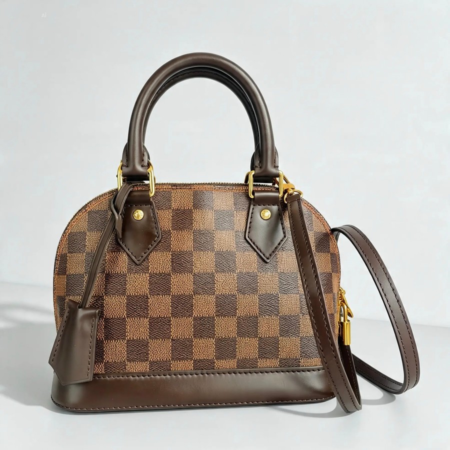 LV Alma BB Damier Ebene Coated Canvas with Leather and Gold Hardware #GUUKT-1