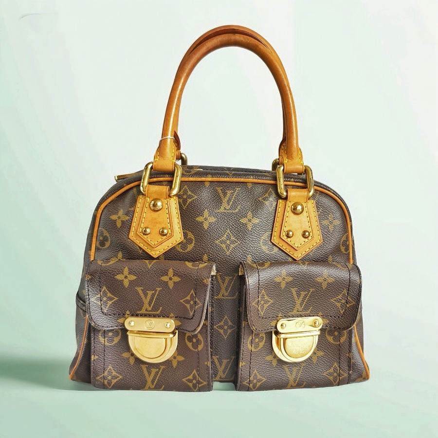 LV Manhattan PM Brown Monogram Coated Canvas with Leather and Gold Hardware #RCSK-2