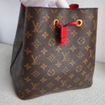 LV Neonoe MM Brown Monogram Coated Canvas with Red Leather and Gold Hardware #RRKT-2 - Image 3