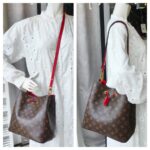 LV Neonoe MM Brown Monogram Coated Canvas with Red Leather and Gold Hardware #RRKT-2 - Image 29