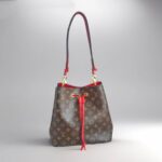 LV Neonoe MM Brown Monogram Coated Canvas with Red Leather and Gold Hardware #GUUUY-2