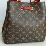 LV Neonoe MM Brown Monogram Coated Canvas with Red Leather and Gold Hardware #GUUUY-2 - Image 6