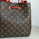 LV Neonoe MM Brown Monogram Coated Canvas with Red Leather and Gold Hardware #GUUUY-2 - Image 7