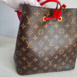 LV Neonoe MM Brown Monogram Coated Canvas with Red Leather and Gold Hardware #GUUUY-2 - Image 4