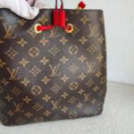 LV Neonoe MM Brown Monogram Coated Canvas with Red Leather and Gold Hardware #GUUUY-2 - Image 5