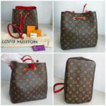 LV Neonoe MM Brown Monogram Coated Canvas with Red Leather and Gold Hardware #GUUUY-2 - Image 2