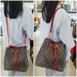 LV Neonoe MM Brown Monogram Coated Canvas with Red Leather and Gold Hardware #GUUUY-2 - Image 31