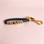 Prada Key Chain Black Saffiano Leather with Gold Hardware #GUUST-10