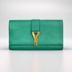 YSL Y-Ligne Clutch Green Leather with Gold Hardware #GUUUK-1