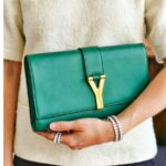 YSL Y-Ligne Clutch Green Leather with Gold Hardware #GUUUK-1 - Image 25