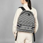 C.Dior Dior Travel Backpack BlueBlack Oblique Jacquard Canvas with Leather and Silver Hardware #GUUTY-1