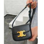 Celine Mini Triomphe Black Shiny Calf Leather with Gold Hardware #GUUYK-1 - Image 21