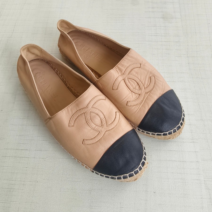 Chanel Espadrilles Size 39C BeigeBlack Lambskin #GUUSU-1