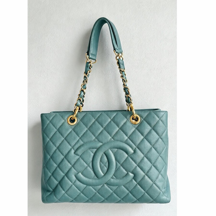 Chanel GST Blue Grained Calfskin with Gold Hardware #GUURS-1
