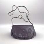 Chanel Halfmoon Flap Bag WOC Wallet On Chain Purple Grained Calfskin with Silver Hardware #RRUU-3