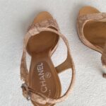 Chanel Nude Laser Cut Floral Leather T Strap Sling Back Sandal Size 37 #GUUOY-4 - Image 9